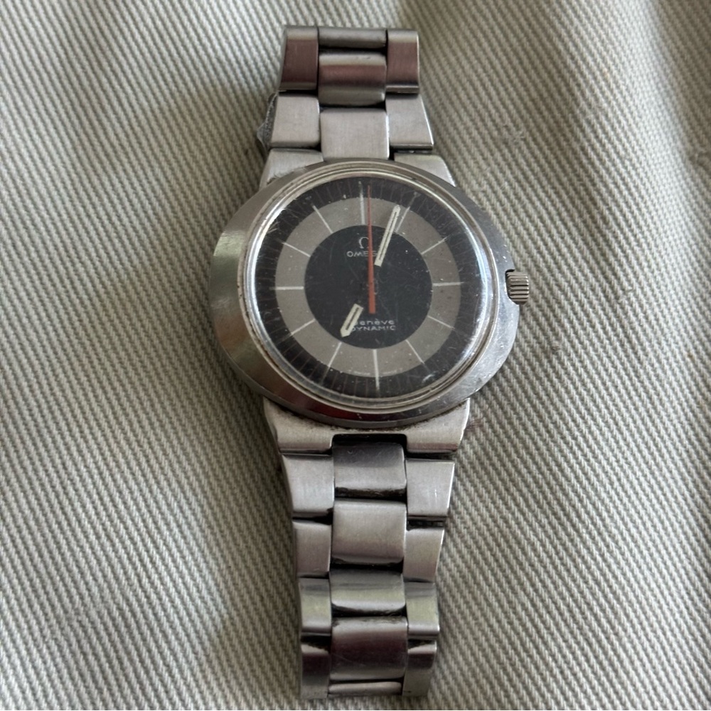 Collectible Vintage Omega Dynamic Black and Silver Bullseye Dial